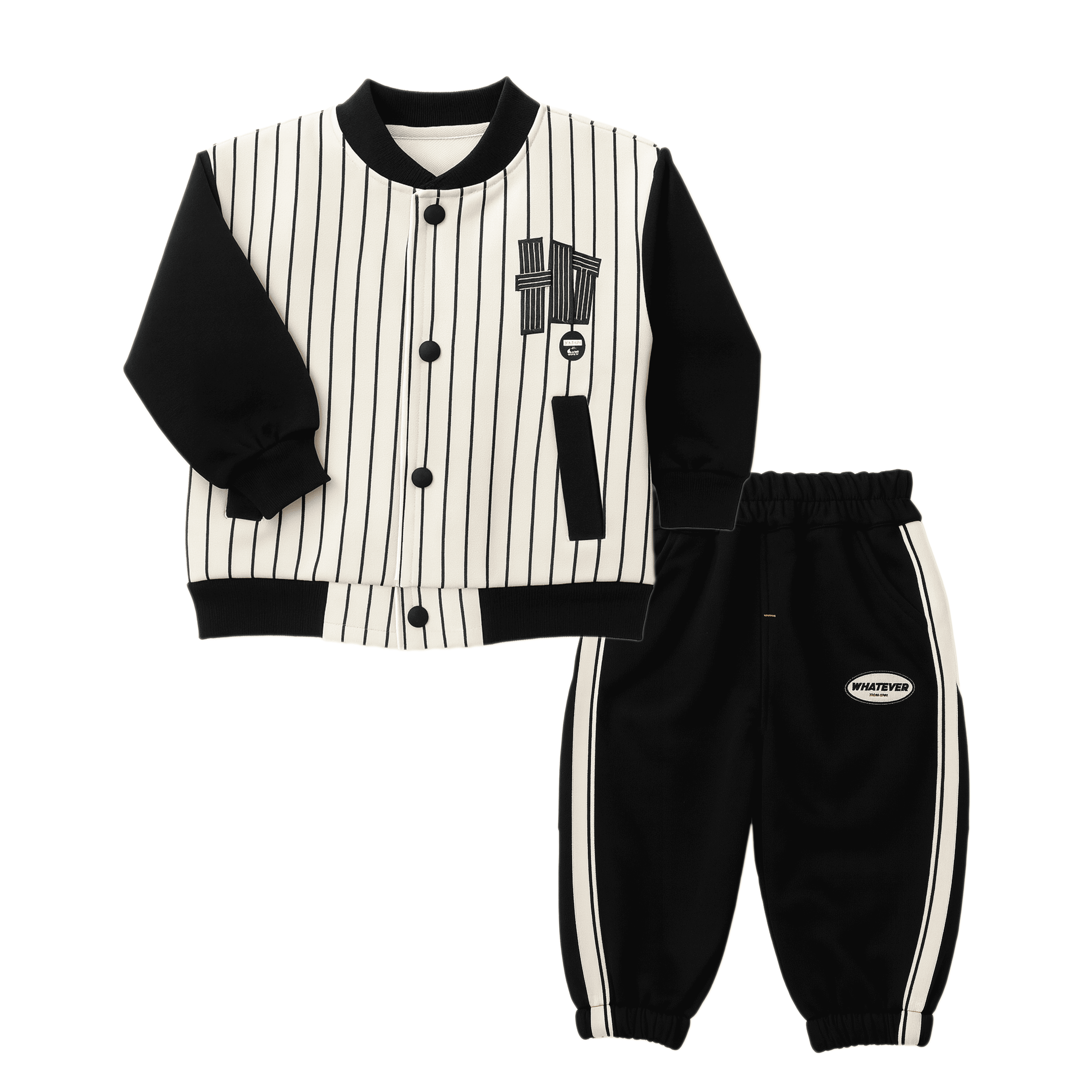 Black & White Striped Varsity Tracksuit Set
