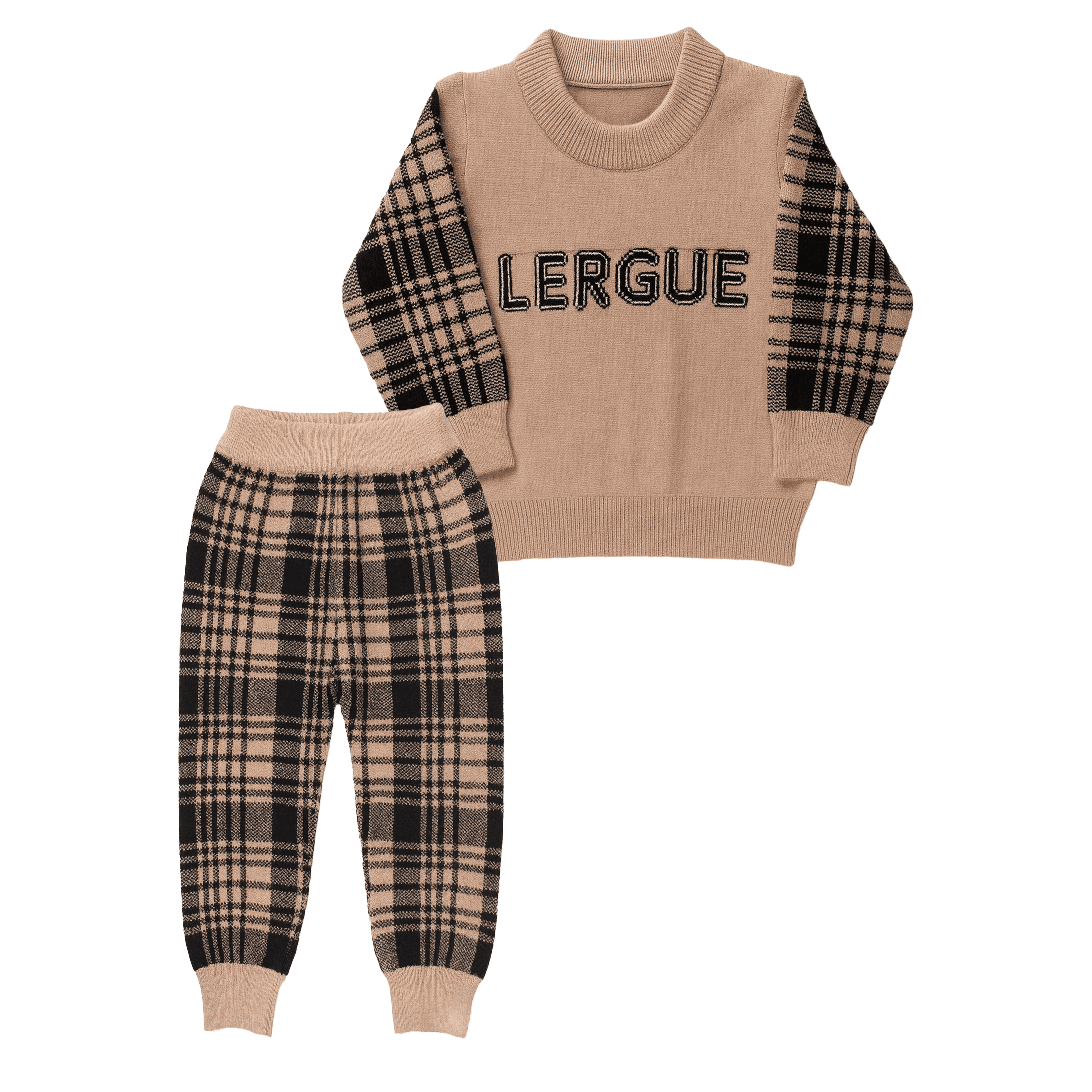 Boys’ Brown & Black Plaid Knit Sweater Suit