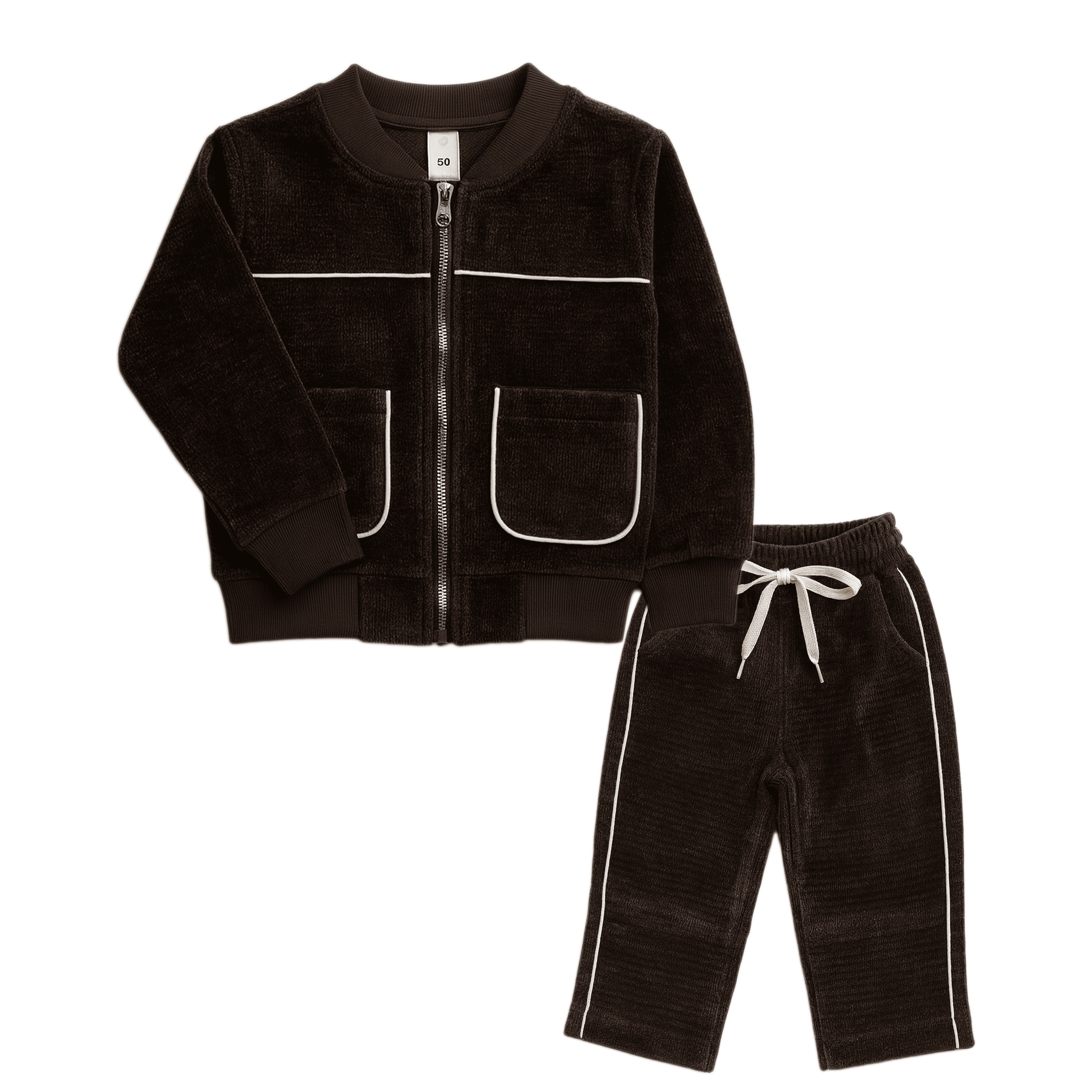 Dark Brown Velour Zip Jacket & Jogger Set