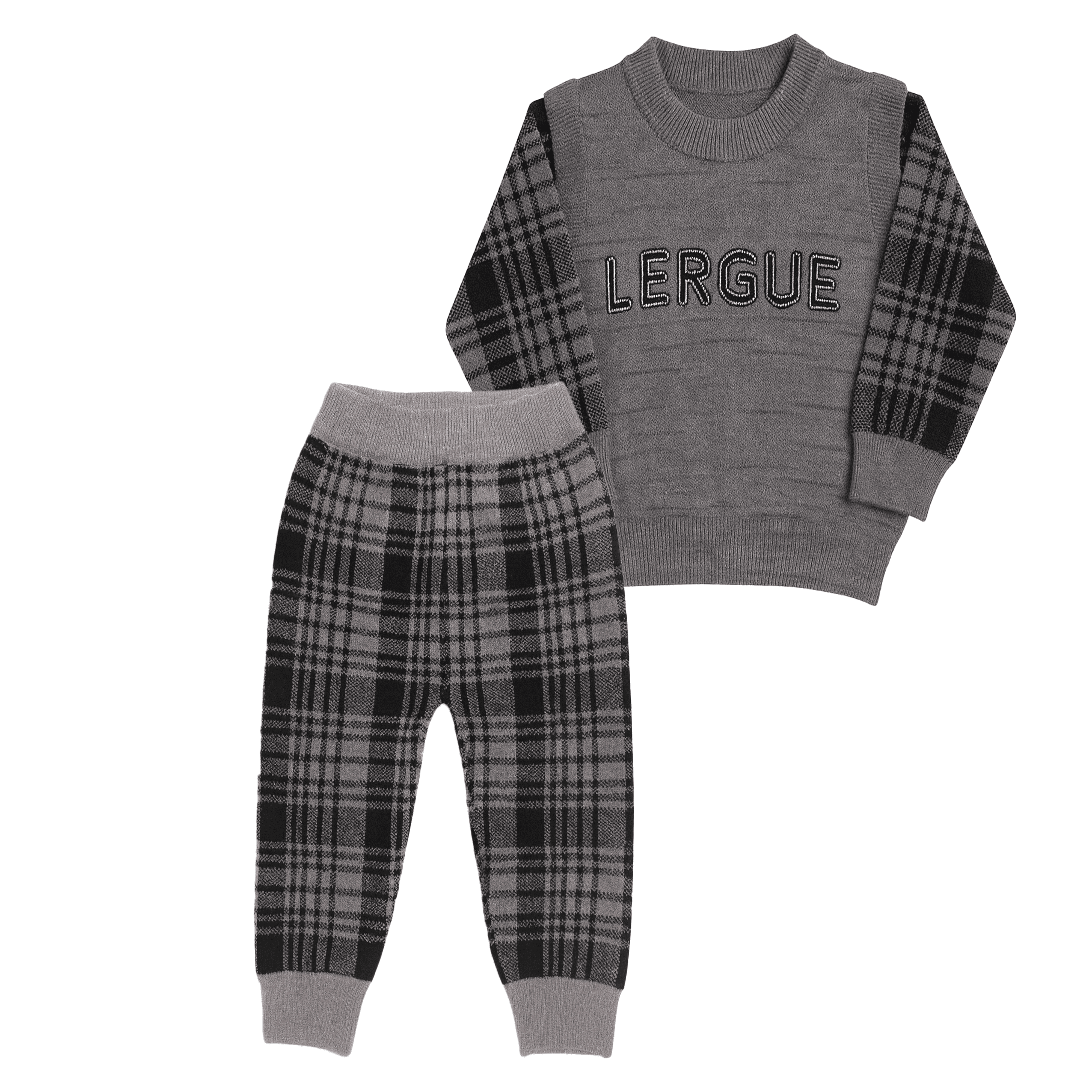 Boys’ Grey Plaid Knit Sweater Set