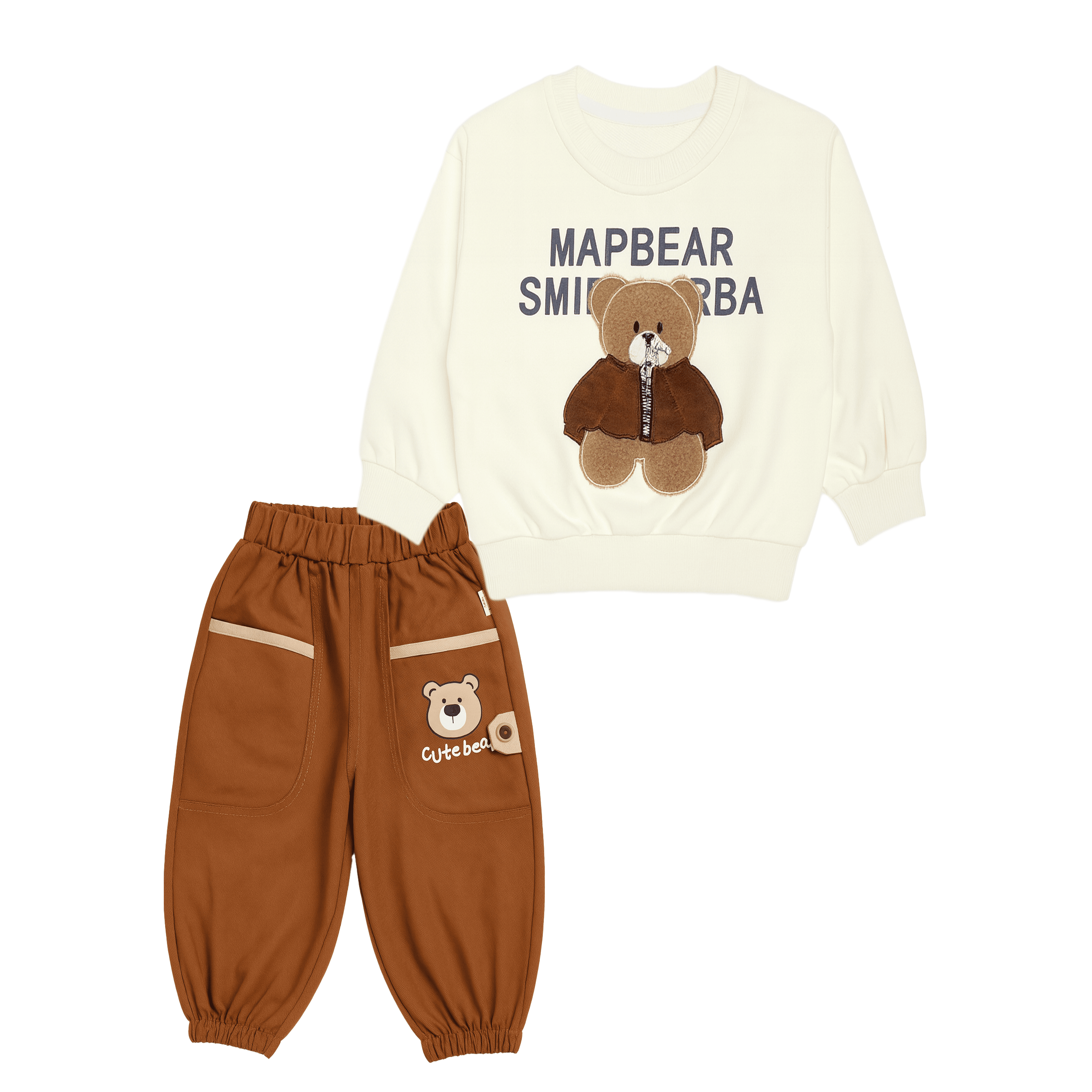 Cute Bear Off White Fleece 2-Piece Suit