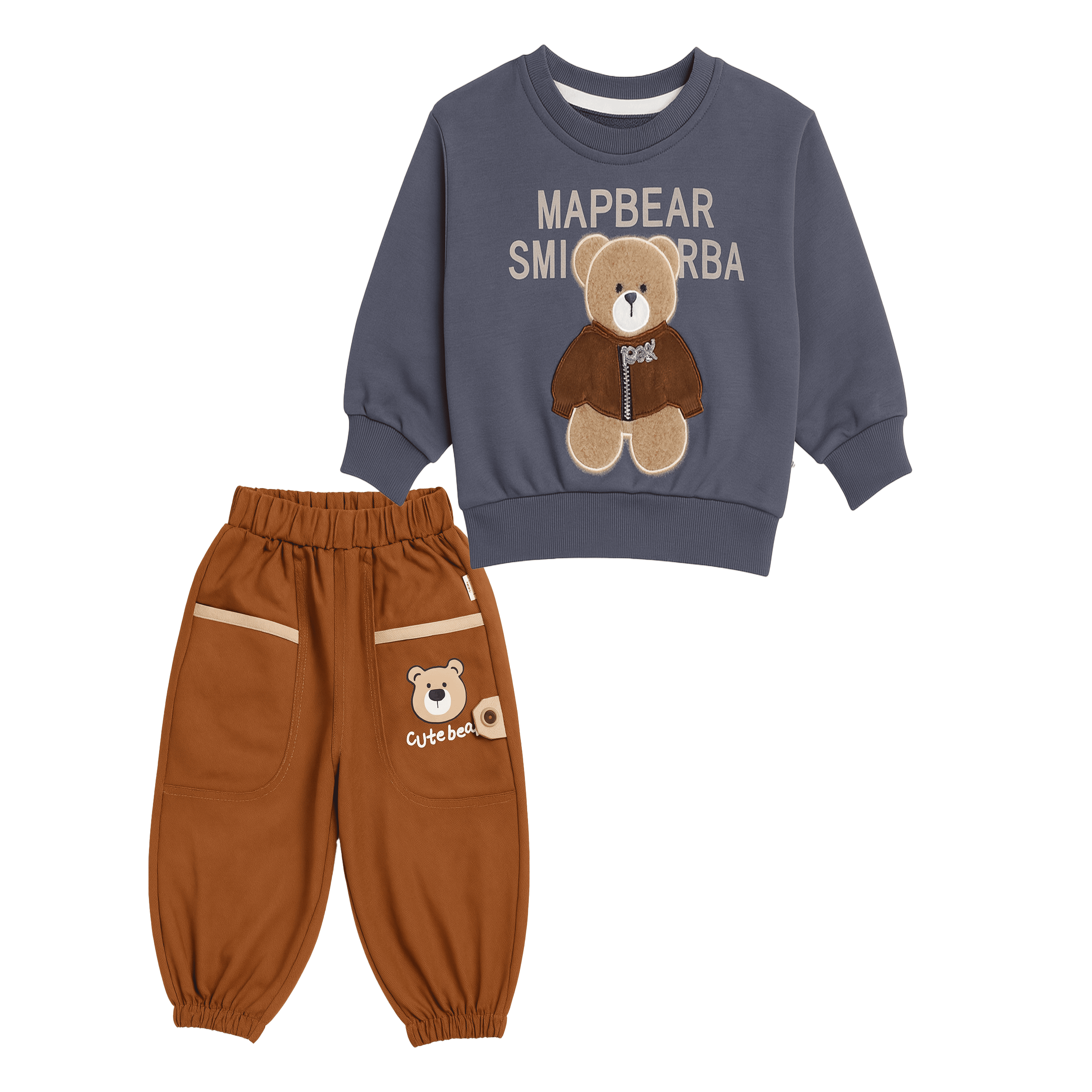 Cute Bear Grey Fleece 2-Piece Suit