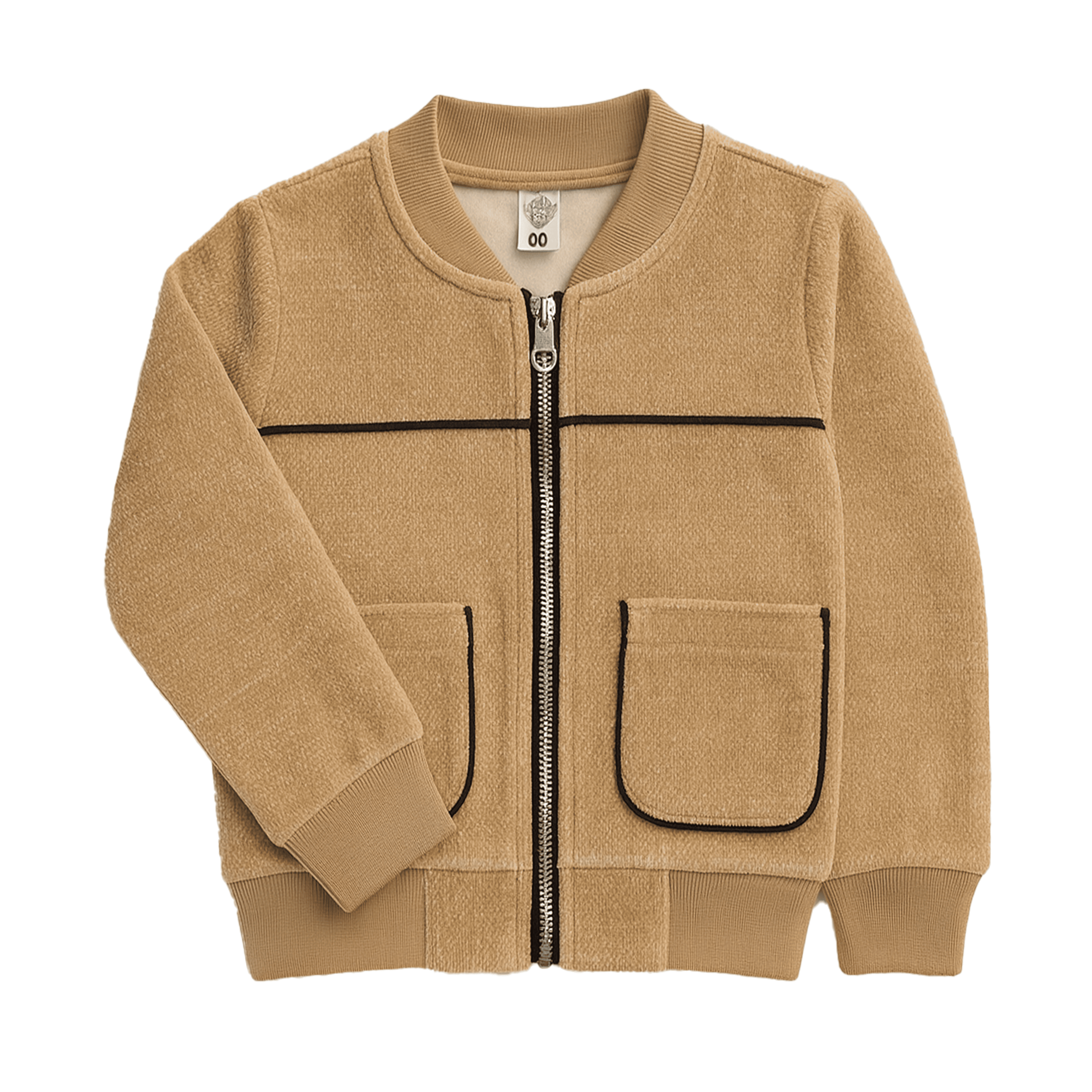 Camel Zip Jacket & Jogger Set with Contrast Piping