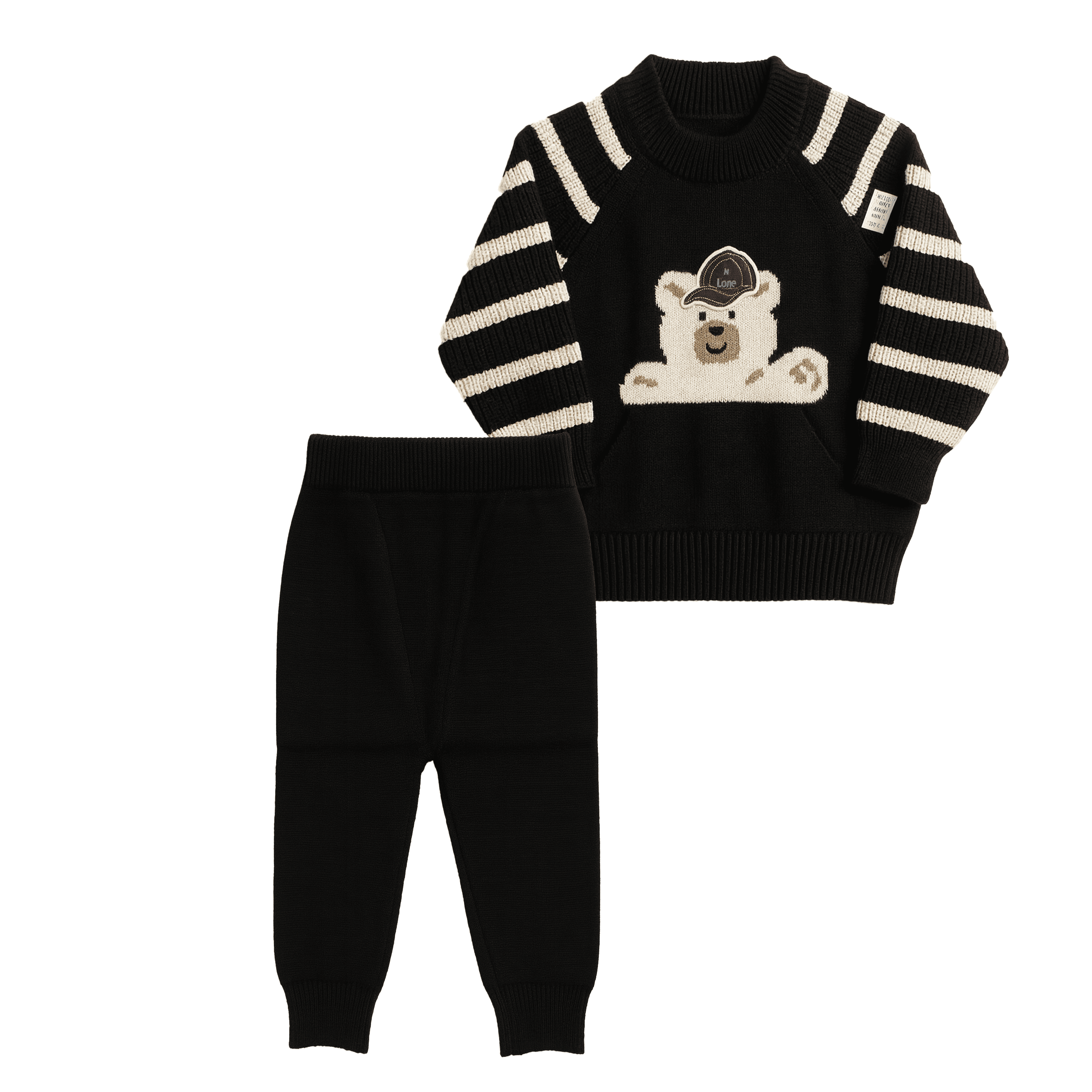 Black Knit Bear Sweater & Pant Set