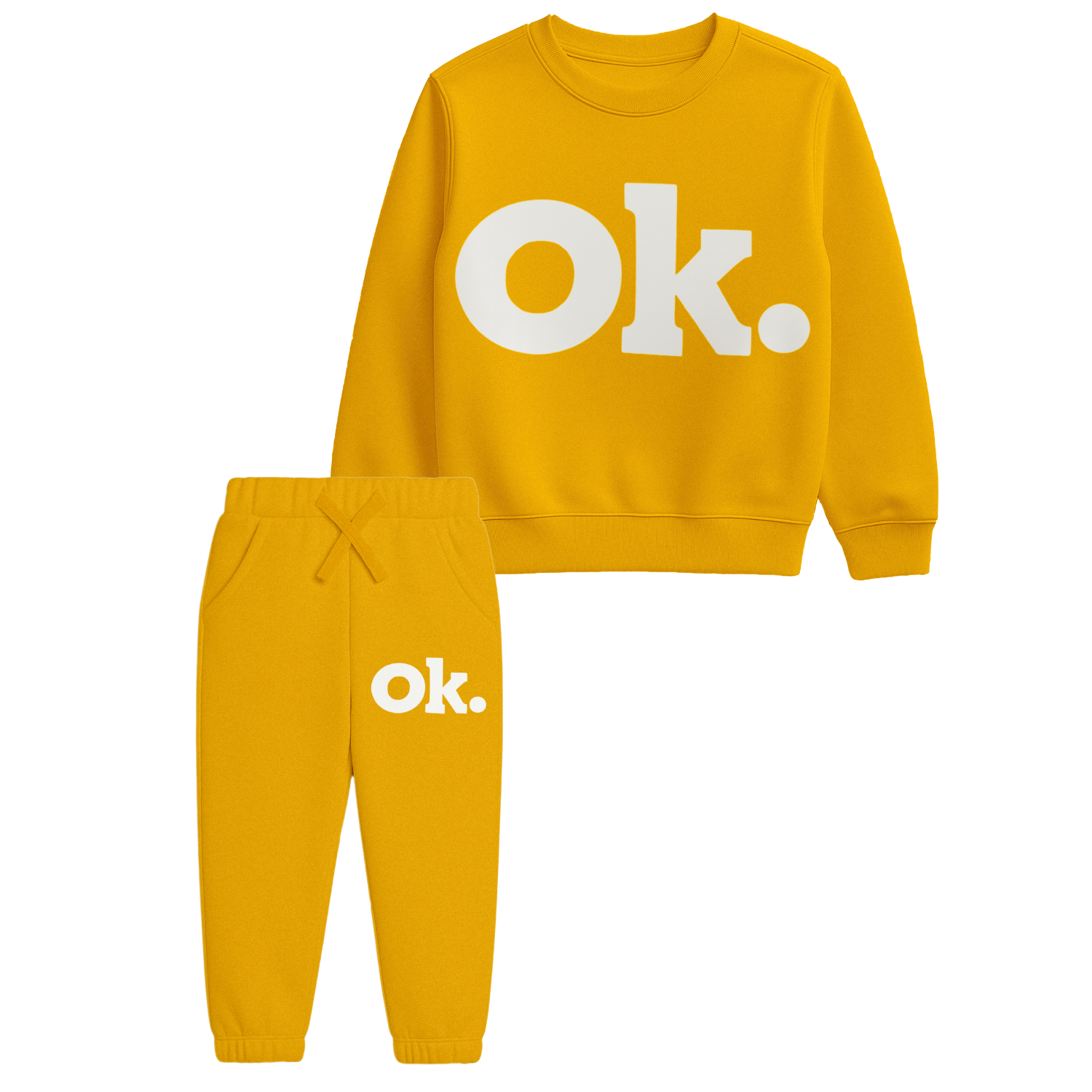 Kids “Ok.” Minimalist Sweatshirt & Jogger Set – Mustard Yellow & Black