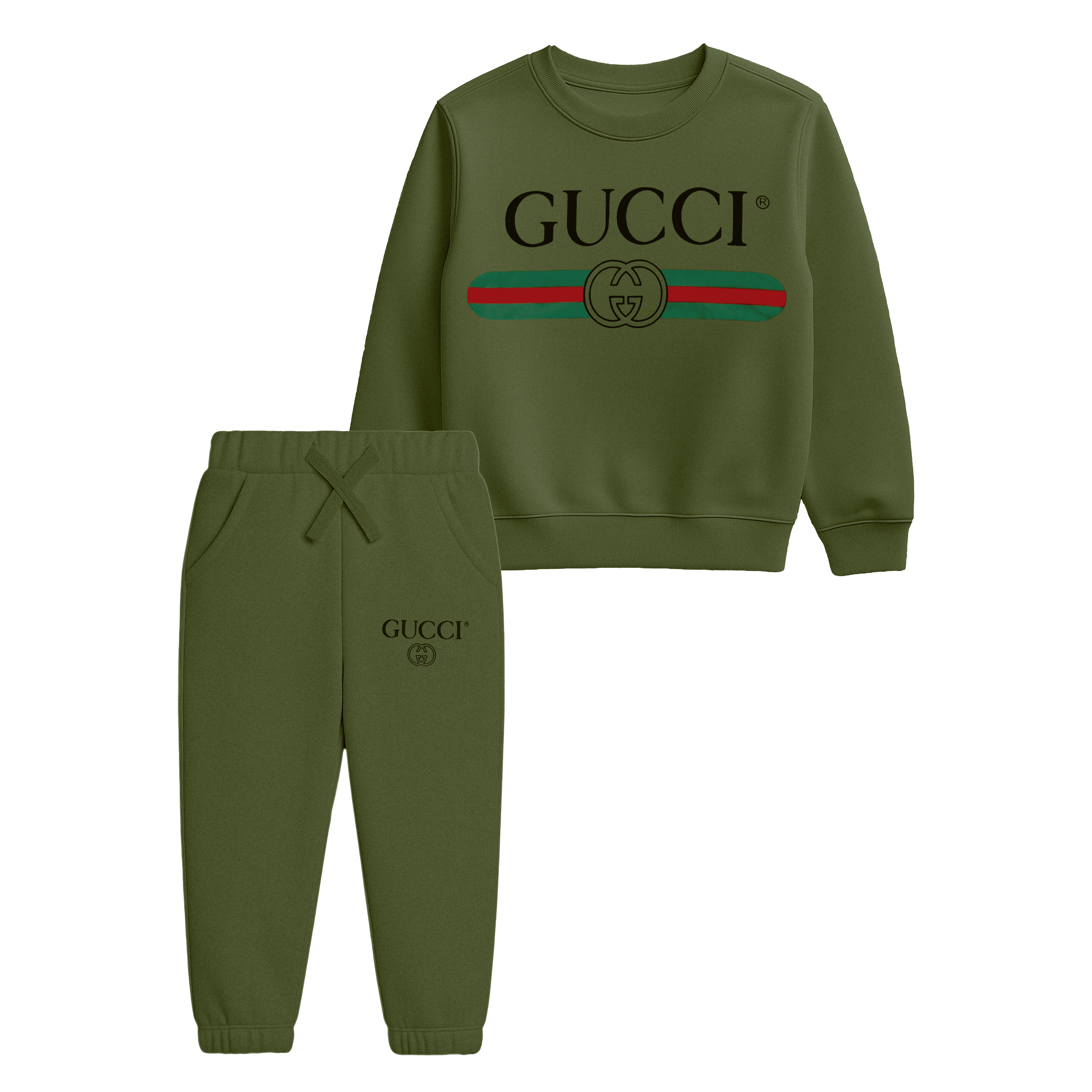Olive Green Gucci-Inspired Kids Sweatshirt & Trouser