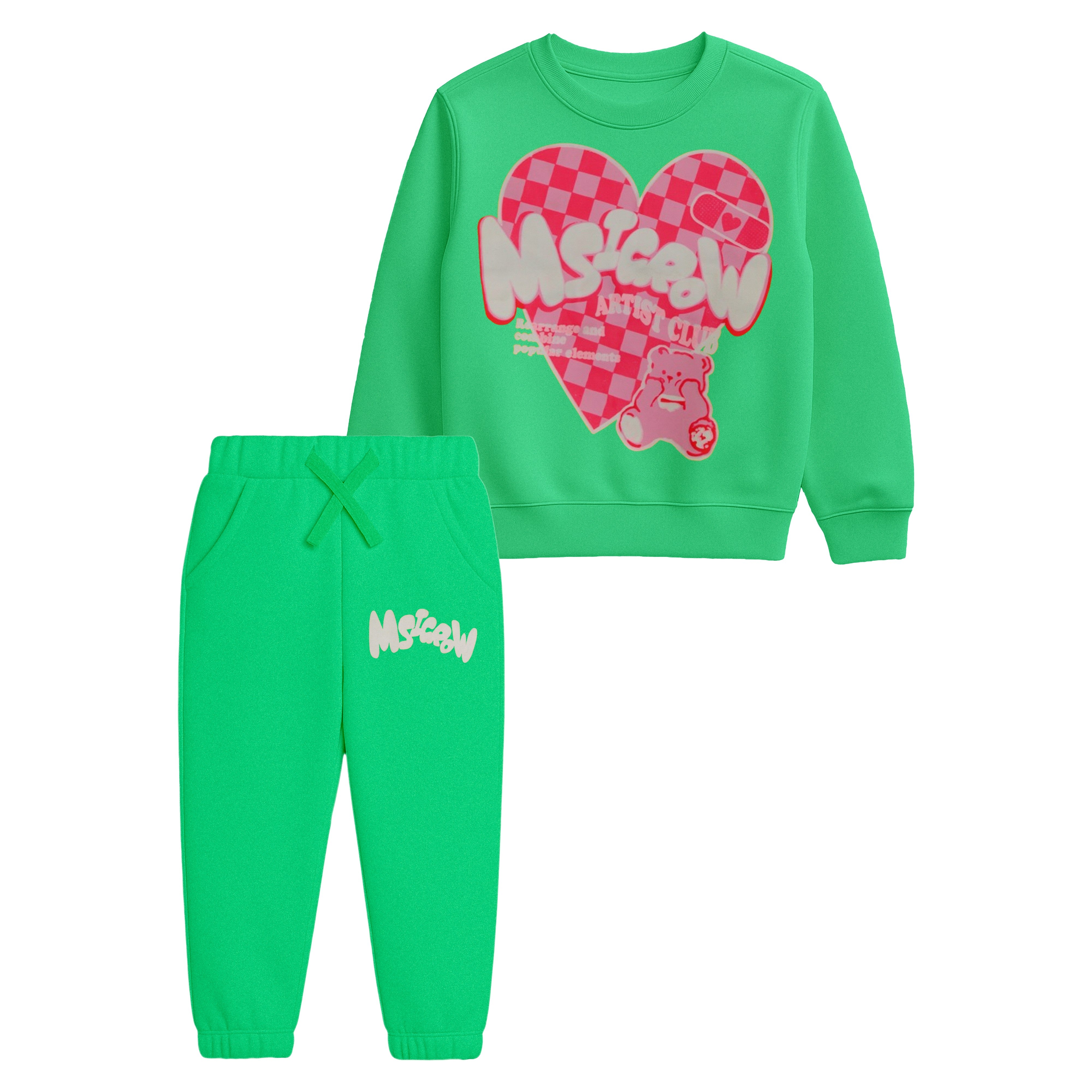 Bright Green Mslcew Artist Club" Sweatshirt and Joggers Suit