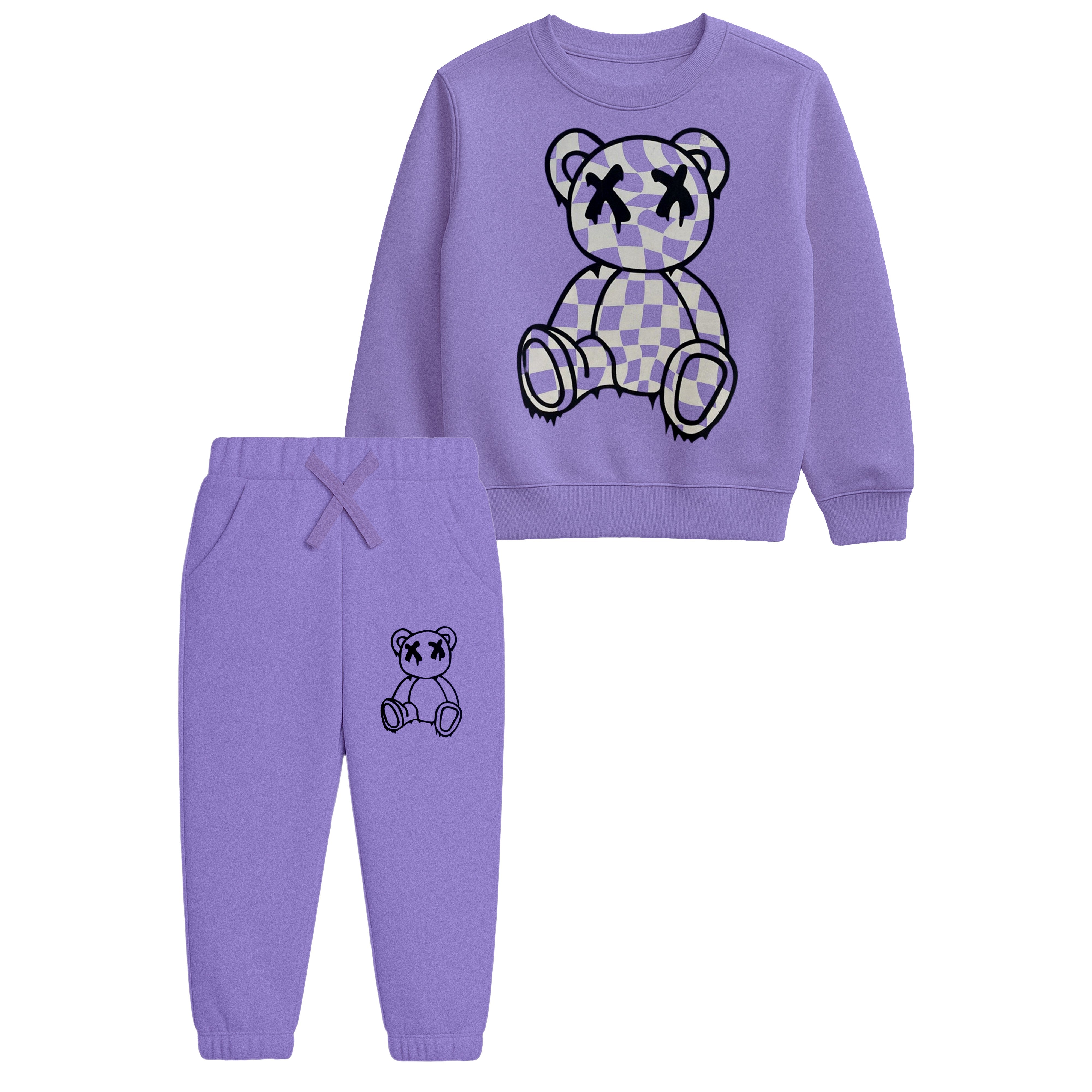 Checkered Teddy Bear Sweatshirt and Joggers Suit