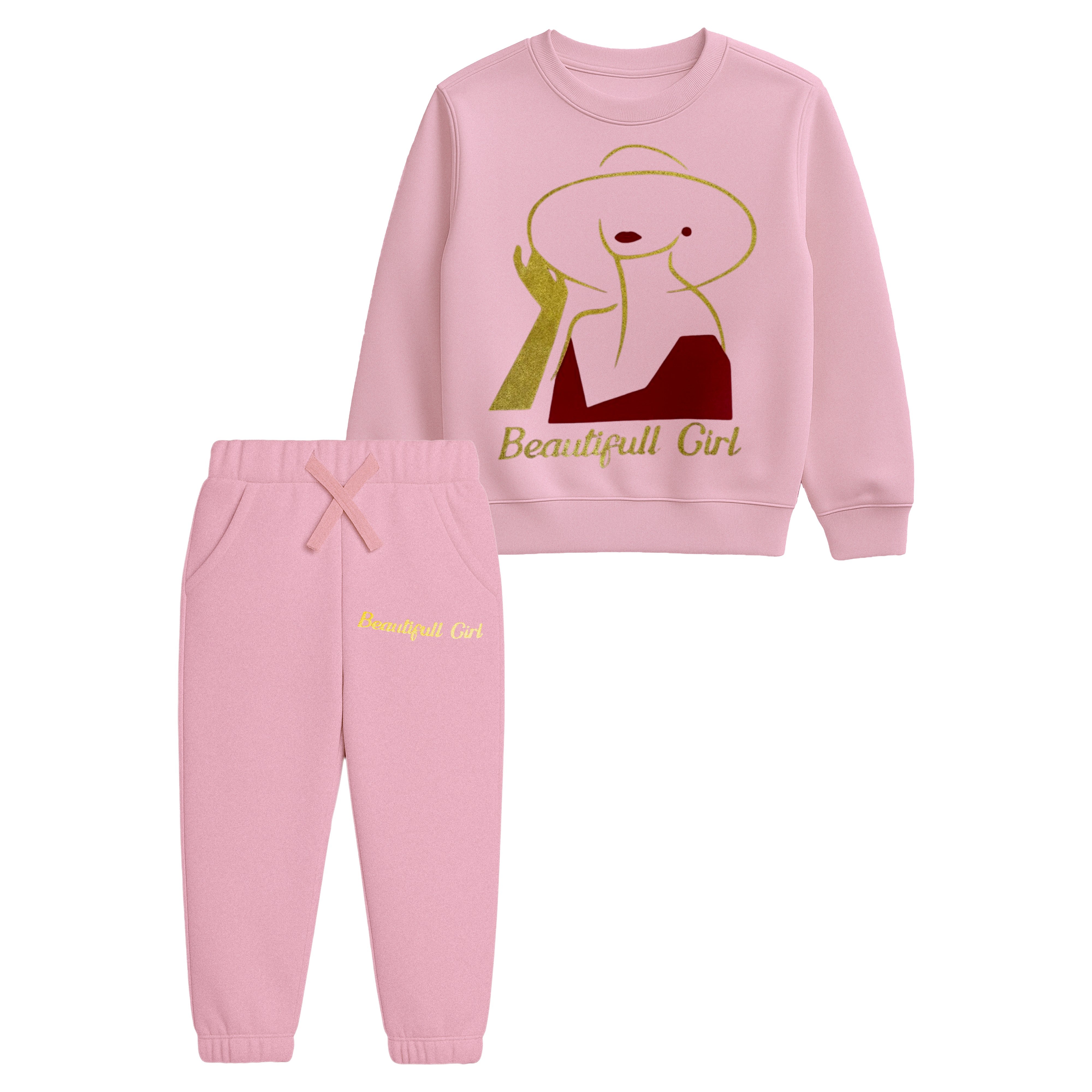 Beautiful Girl" Sweatshirt and Joggers Set (Pink)