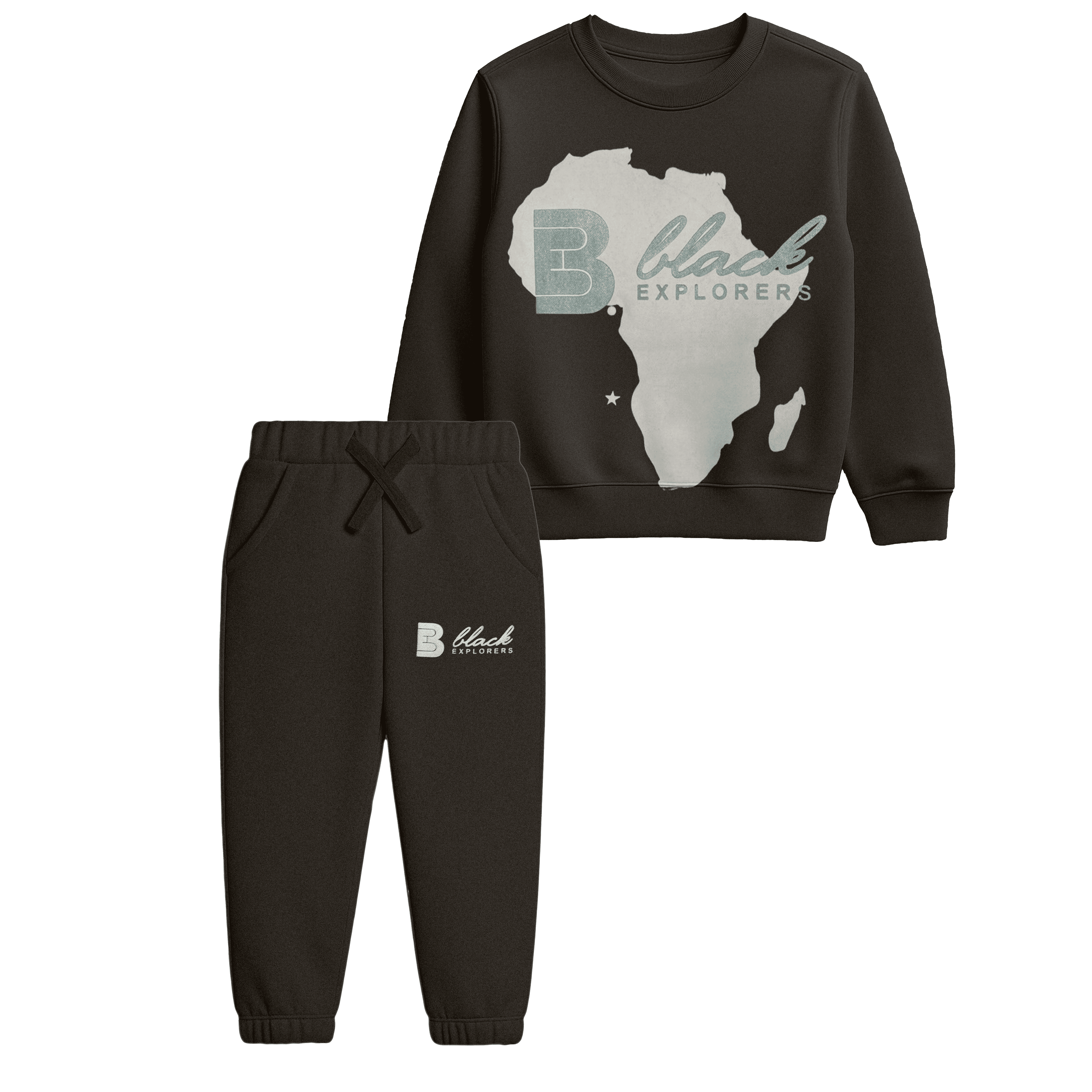 Black “Explorers” Africa Map Sweatshirt & Jogger Suit