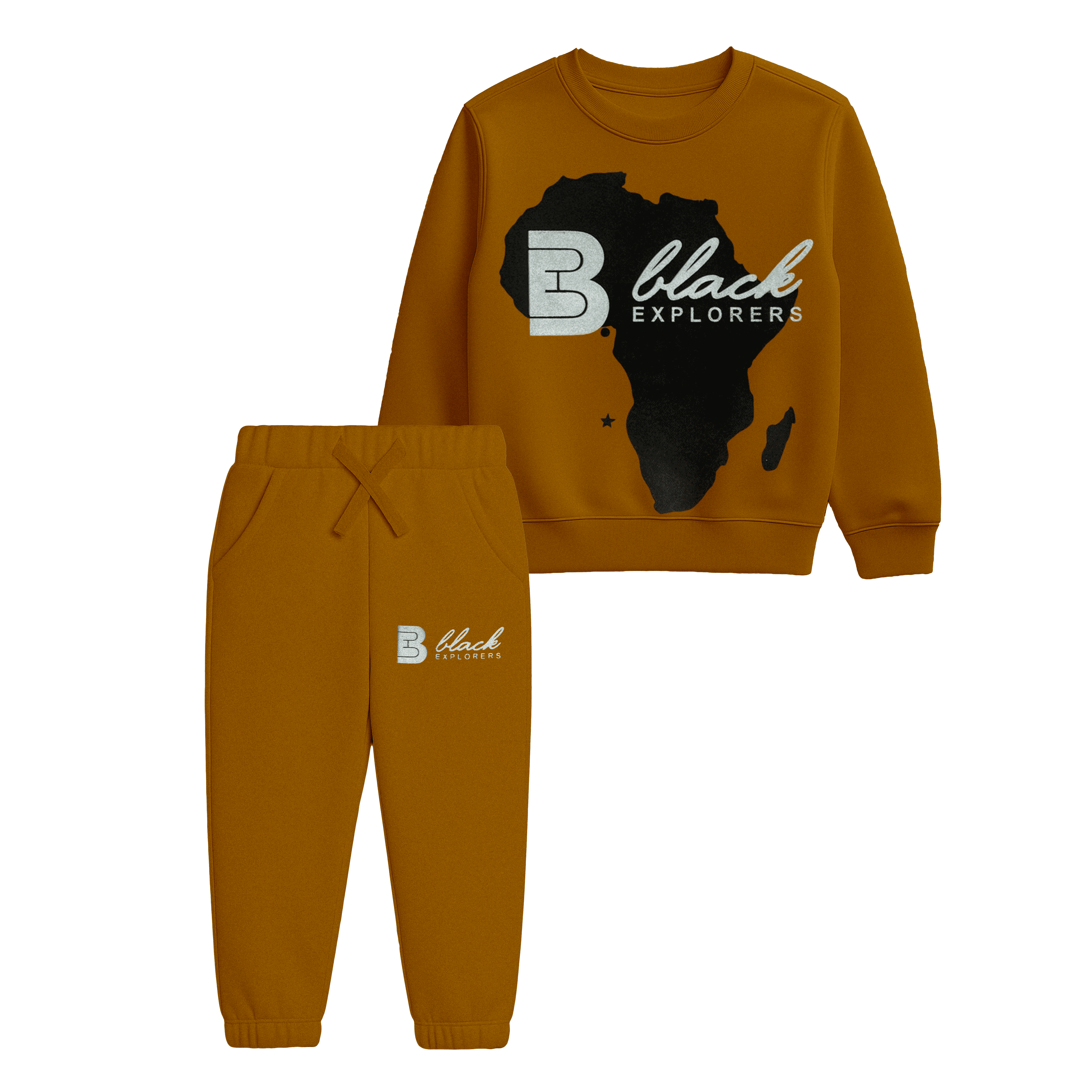 Brown “Explorers” Africa Map Sweatshirt & Jogger Suit
