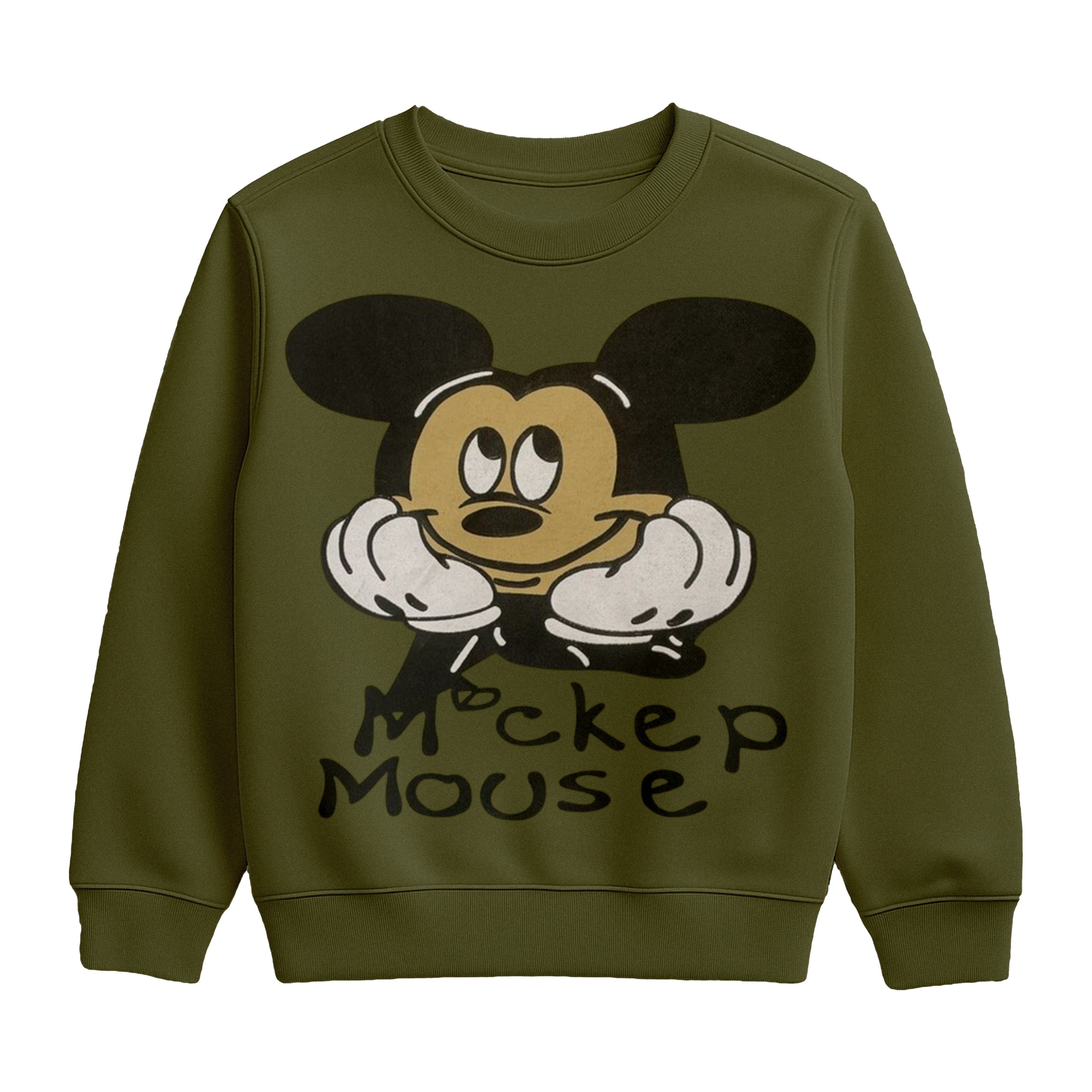 Kids “Mockep Mouse” Sweatshirt & Jogger Set – Olive Green & Black