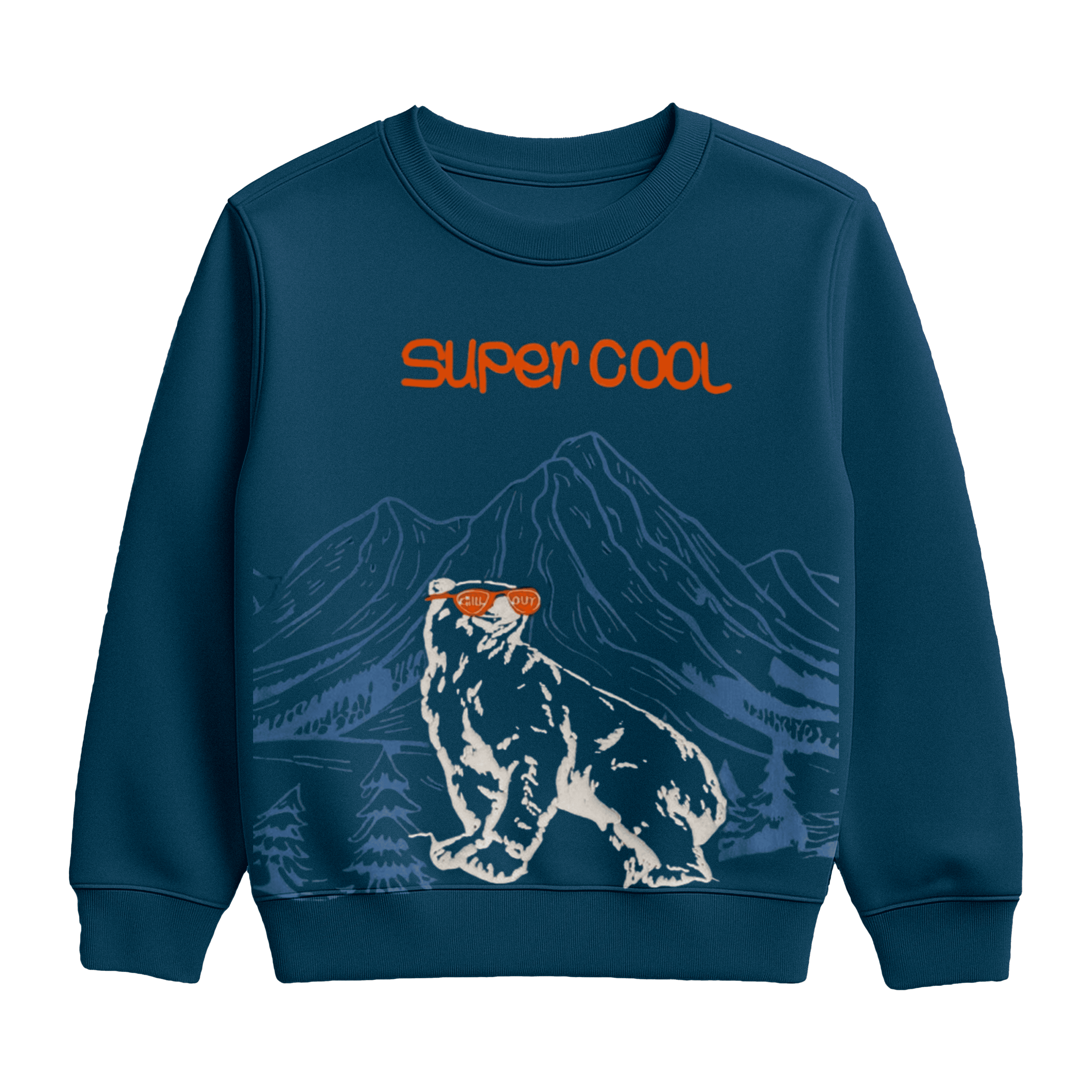 Blue “Super Cool” Bear Graphic Sweatshirt