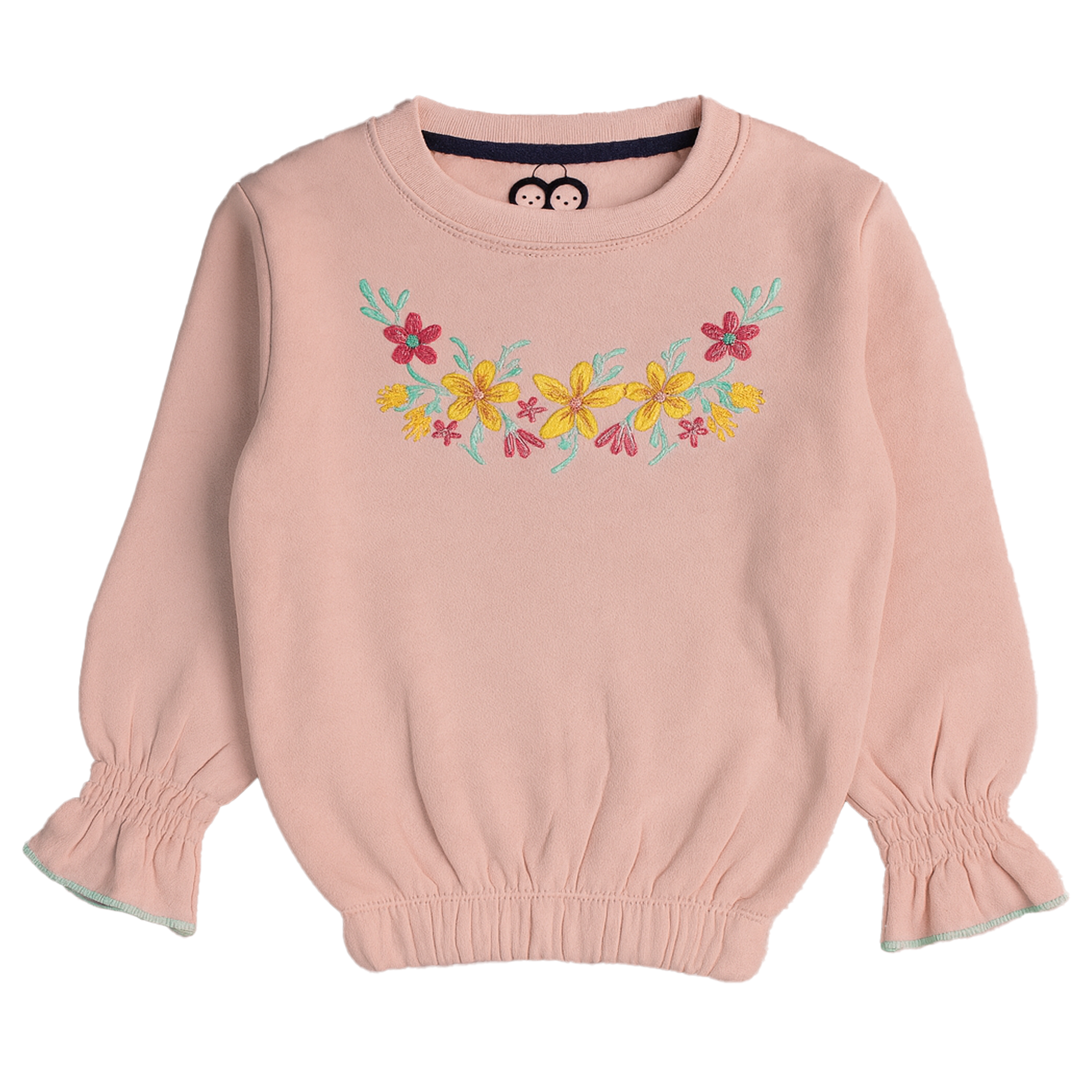 Peach Floral Embroidered Sweatshirt
