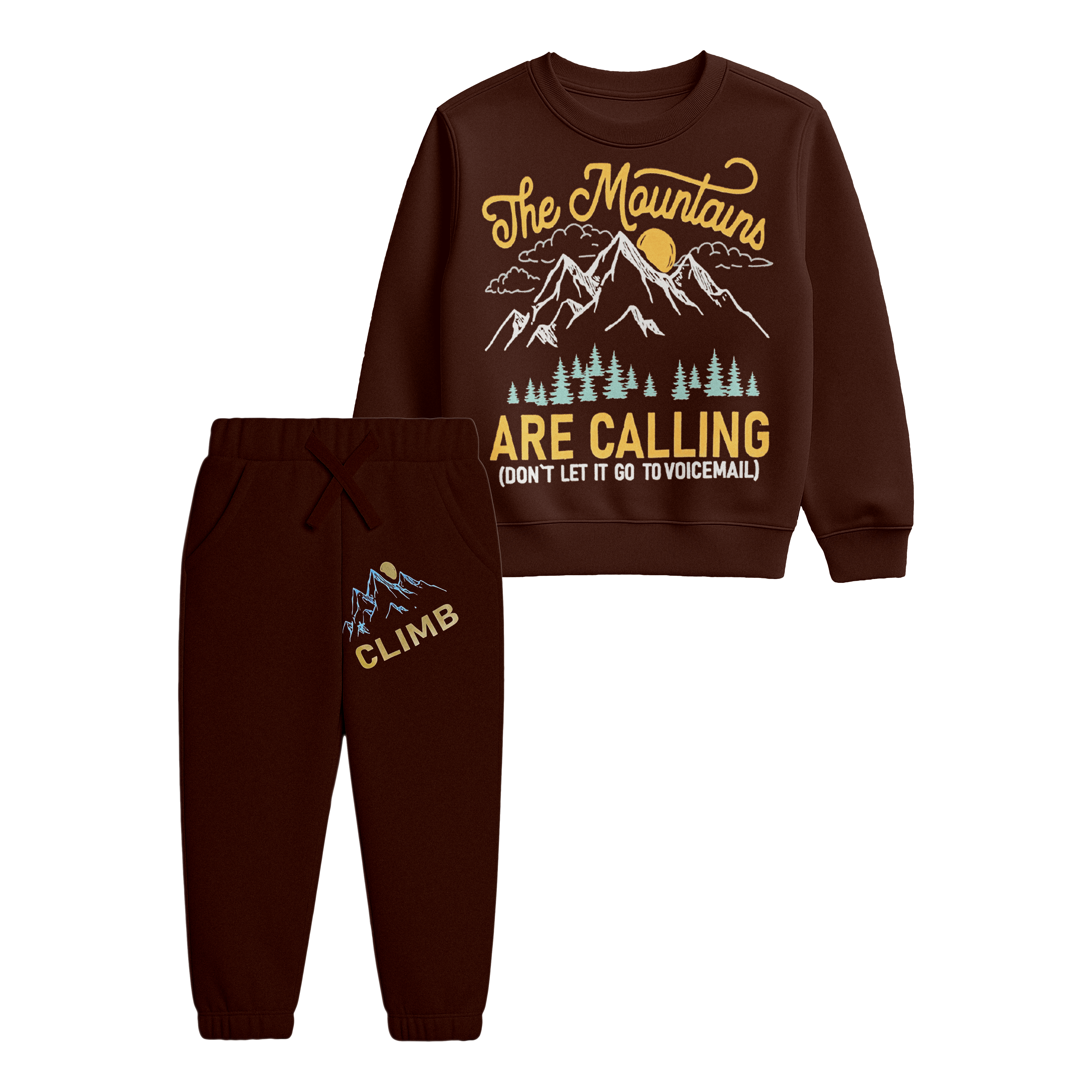 The Mountains Are Calling Brown Hoodie & Trouser Suit